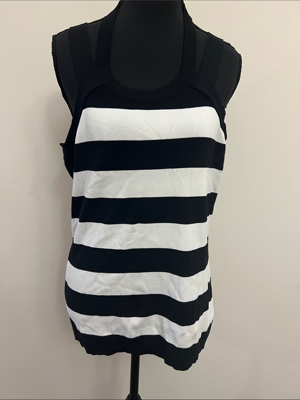 Cache Black and White Striped Halter Tank Top
